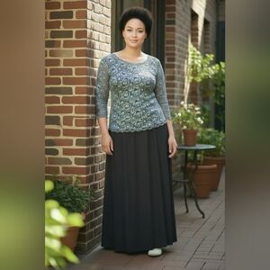 Alex Evenings Black and Silver Lace Maxi Dress